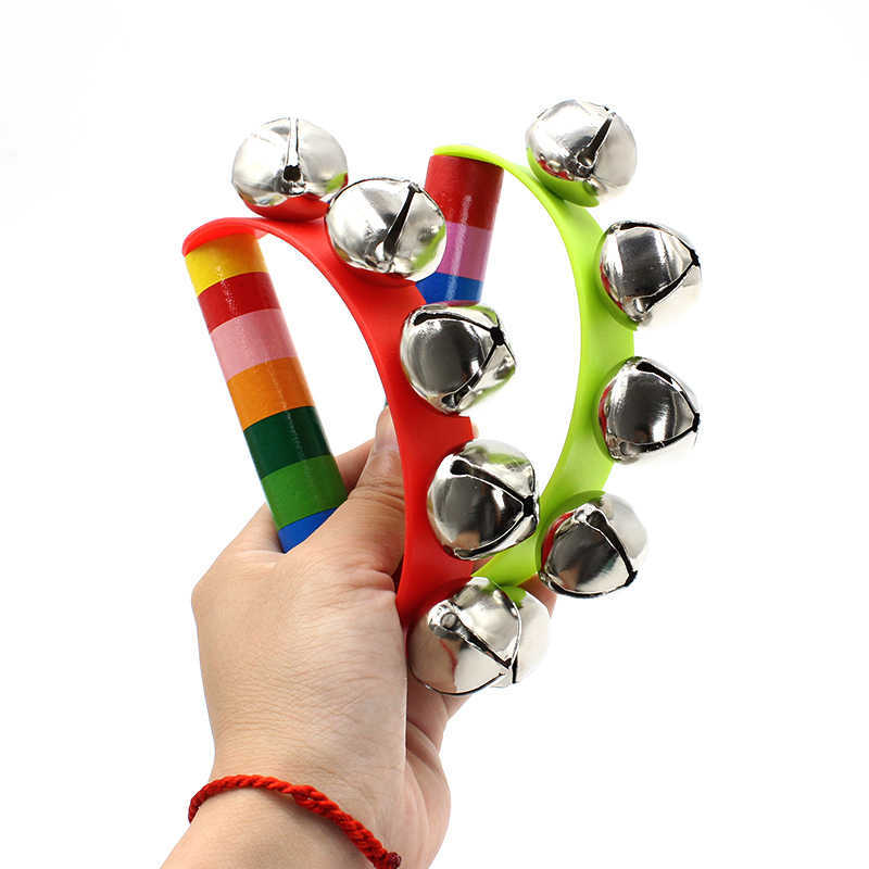 Kids Education Bell - 2PCS Rainbow Rattles Wooden Handbell Jingle