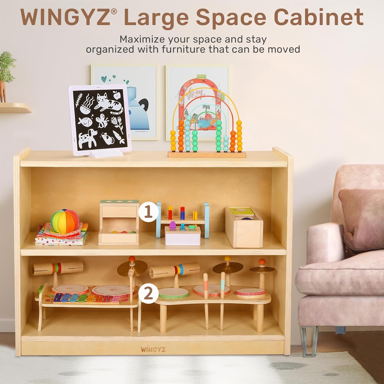 Wooden Storage Cabinet,2-Tier  - огляд і ціна Montessori Shelf Toy